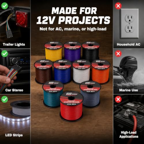 GS Power 16 Gauge Automotive Wire - 1000ft 10-Color CCA Stranded Wire - size: 16 AWG-100 ft-10 Pack