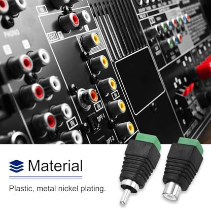 MECCANIXITY 8Pcs RCA Cable Solderless Adapter, Audio/Video Speaker Wire RCA Male Female Plugs, Screw Terminal Connector, Black(Includes Screwdriver)