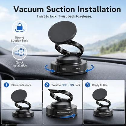 Magnetic Car Phone Mount, Vacuum Suction Cup Dashboard Cell Holder, Premium Zinc Alloy 360° Rotating Hands-Free Desk Mount for MagSafe Navigation and Live Streaming - color: Magnetic Car Mount Phone 2