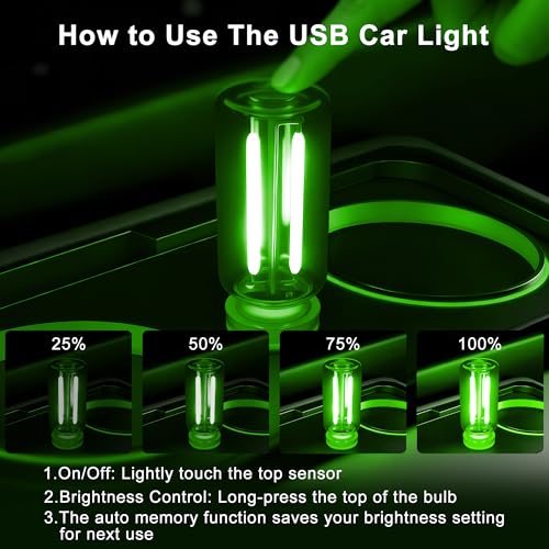 Car USB Night Light Touch Dimmable - 1-Pack Retro LED Filament Lamp for Truck Interior, Bedroom & Camping | Glass Bottle Ambiance Lighting (Green) - color: 1 PCS (Green)