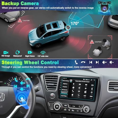 4G+64G Car Radio for Honda Civic 2013-2017(Only US Version) with Wireless Carpaly & Android Auto,9 Inch IPS Touch Screen Car Stereo with GPS Navigation/Bluetooth 5.2/FM/Backup Camera/WiFi/SWC/HiFi - color: For Civic 2013-2017 US Version