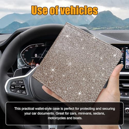 Kewucn Car Registration and Insurance Holder, Leather Auto Glove Box Organizer with Magnetic Shut, Vehicle Compartment Accessories Case for Cards, Driver License & Essential Documents - color: Small-Champagne