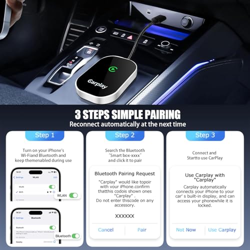 Wireless Carplay Adapter, 2025 Upgrade Converts Wired to Wireless Adapter for iPhone, Auto Connect Dongle for Apple Car Play, Bluetooth No Delay Control for Cars from 2016 and iOS 10+, Silver