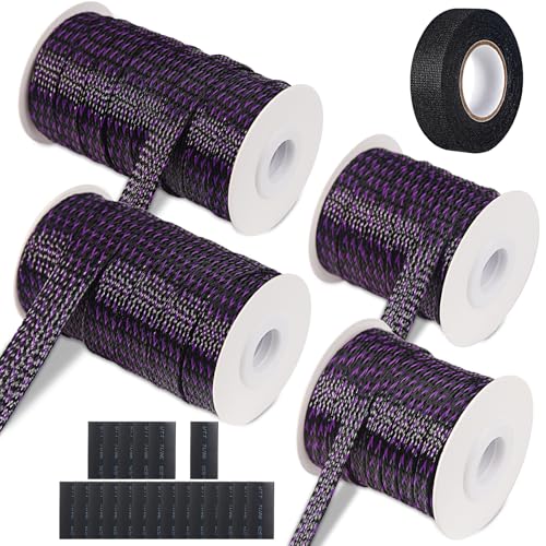 132 ft Expandable Braided Cable Sleeve Wire Loom PET Wiring Sleeving, Mesh Automotive Split Sheathing Wrap Management Heat Shrink for Audio and Other Home Device (1/2 in, 1/4 in, 3/8 in,3/4 in,Purple) - color: Purple