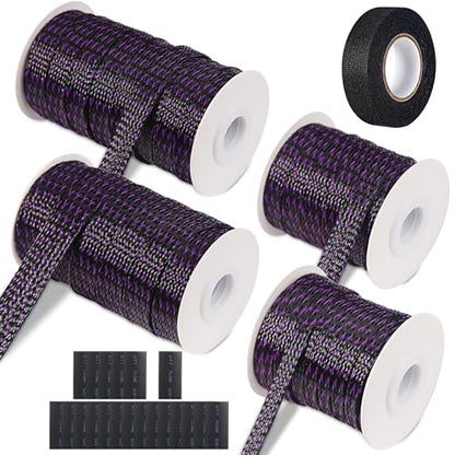 132 ft Expandable Braided Cable Sleeve Wire Loom PET Wiring Sleeving, Mesh Automotive Split Sheathing Wrap Management Heat Shrink for Audio and Other Home Device (1/2 in, 1/4 in, 3/8 in,3/4 in,Purple) - color: Purple