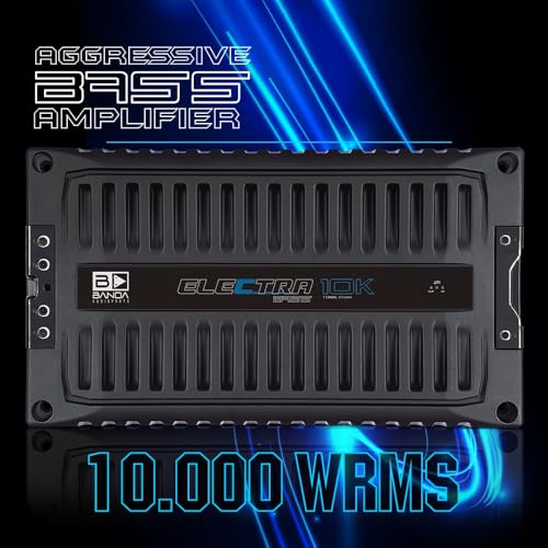Banda Audioparts Electra 10K 1-Ohm Monoblock Car Amplifier, Class D High Power Bass Amplifier, 10000W RMS @ 12.6V, Aluminum Chassis, Adjustable Bass Boost, Subwoofer Car Audio Amp