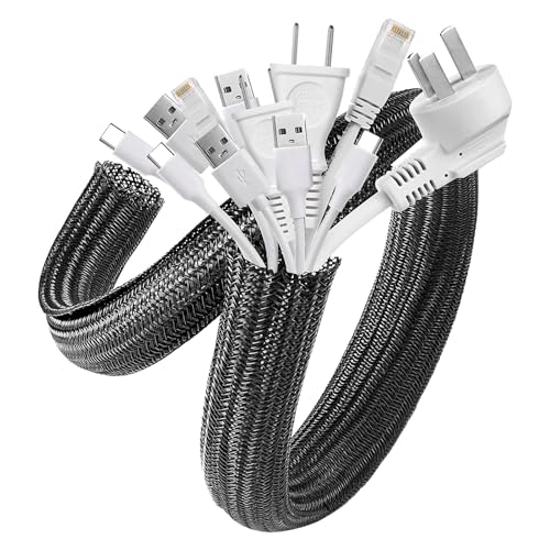 AGPTEK Cable Management Sleeve, 2 Pack 5ft - 1.8 inch Cord Hider, Black - color: Black, size: 1.8"-10ft