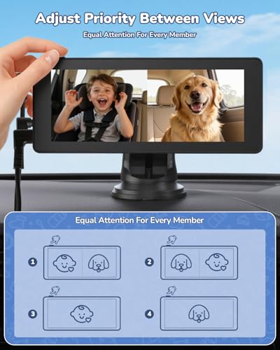 Baby Car Camera for 2 Kids | 6.86" 1080P IPS Dual-Camera Split Screen Monitor - 360° Rotation IR Night Vision - USB Powered Headrest Mount Baby Car Cam - size: 6.86-inch + Dual Cameras