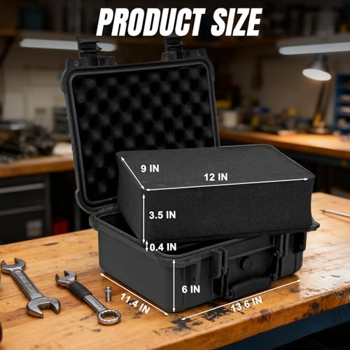 Jack Boss Hard Case,Portable Weather Waterproof Protective Camera Case with Customizable Foam, Fit Use of Drones, Camera, Equipments,Black,update,13.6 x 11.4 x 6 Inch - color: BLACK-UPDATE, size: 13.6x11.4x6 in