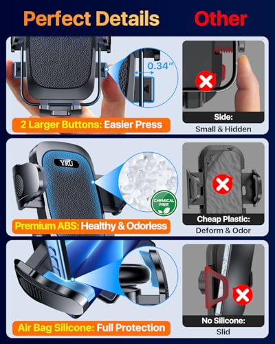 [True Upgrade for Safety] YRU Car Phone Holder Mount [Patent & Military-Grade] Dashboard Cell Phone Holder for Car Vent Windshield Phone Stand for iPhone17 16 15 14 13Pro Max Truck Samsung, Dark Black - color: Dark Black