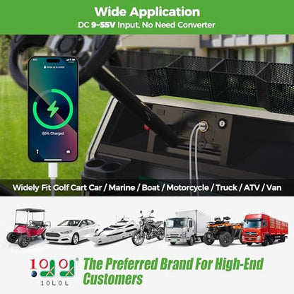 10L0L 9V-55V Input Golf Cart Quick Charge 3.0 Dual USB Charging Socket,2 in 1 USB Ports & Digital Voltmeter Universal for Club Car,EZGO and Yamaha,Metal Shell Safe Charge Outlet - color: Golden