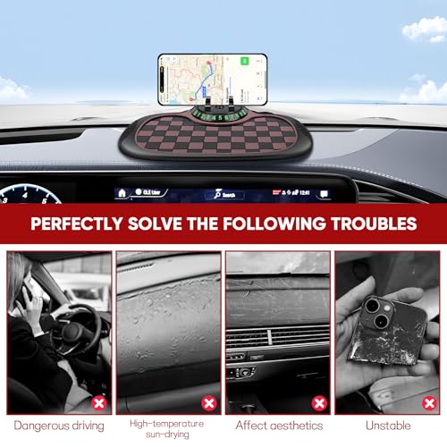 Wuyaoyao Multifunction Car Anti-Slip Mat Auto Phone Holder, PVC Car Dashboard Non-Slip Pad Phone Mount with Temporary Parking Number, Automotive Sticky Dash Pad for Phones, Keys, Gadgets (Black+Brown) - color: Black+Brown