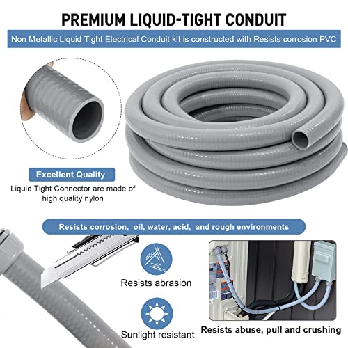 DWALE Liquid-Tight Conduit and Connector Kit,Flexible Non Metallic Liquid Tight Electrical Conduit,1-1/2inch50ft Electrical Conduit Kit,with 4Straight and 3 Angle Fittings Included,1-1/2 in. Dia - size: 50FT-1-1/2"