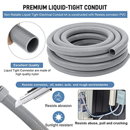 DWALE Liquid-Tight Conduit and Connector Kit,Flexible Non Metallic Liquid Tight Electrical Conduit,2inch 25ft Electrical Conduit Kit,with 4 Straight and 3 Angle Fittings Included,2 in. Dia - size: 25FT-2inch