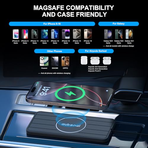 Wireless Car Charger Pad, 15W Fast Charging Pad with 70cm Extension Cable, Non Slip Car Wireless Phone Charger Mat Compatible with iPhone 16/15/14/13, AirPods, Samsung S25 S24(Extension USB-C) - color: Black-Extension USB-C