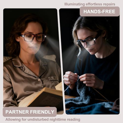 LED Reading Glasses USB Rechargeable, Lighted Readers for Seniors - color: Demi