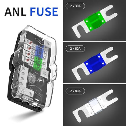 RVBOATPAT Fused Power Distribution Block Car Audio Fused Distribution Block 12V 0/4 Gauge 4 Way MIDI (Mini-ANL) Fuse Block for Auto Boat UTV Stereo Amp - style: 4 Way