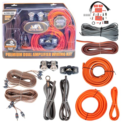 Elite Audio 4 Gauge Dual Amplifier Wiring Kit, 2000W CCA Amp Install Kit for 2 Amplifiers – EA-PRMK4 - size: 4 Gauge (Dual Amp)