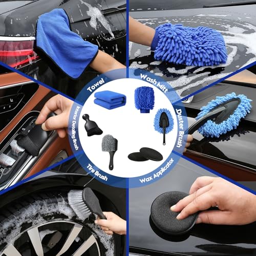 Qydipclin 34Pcs Car Detailing Kit, Car Detailing Brush Set, Car Wash Cleaning Kit, Car Detailing Brushes, Professional Car Care Kit for Interior Exterior Wheels, Blue - size: 34pcs