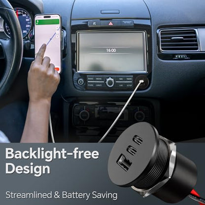 acegoo 78W 12V USB Outlet, 3 Port Fast Charging Aluminum Car USB C Charger - color: 1 Pcs