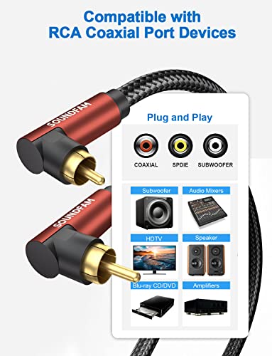 90 Degree Right Angle RCA Subwoofer Cable, Dual Shielded 24K Gold-Plated Coaxial Audio Cable for Home Theater, S/PDIF - [ 16.5ft/5M, Red, 2 x 90° RCA Plug ] - color: 2 x 90° RCA Plug, size: 16.5ft/5M
