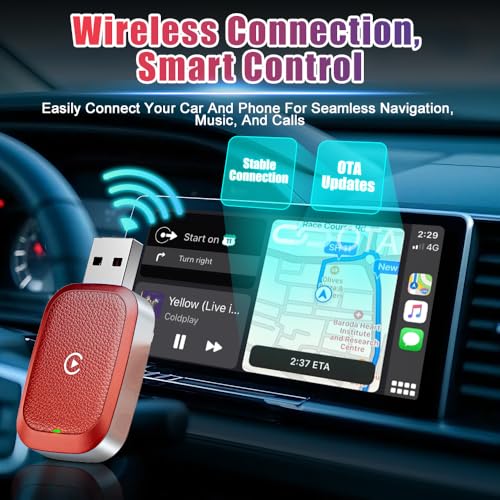 High Speed 5.0GHz CarPlay Adapter,U Disk Style, Fast Response Stable Connection, for iOS, with for Voice Assistant, OTA Online Upgrade Feature (Red) - color: Red