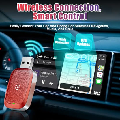 High Speed 5.0GHz CarPlay Adapter,U Disk Style, Fast Response Stable Connection, for iOS, with for Voice Assistant, OTA Online Upgrade Feature (Red) - color: Red