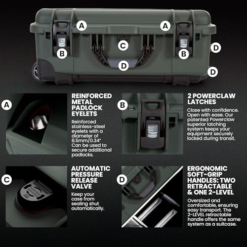 NANUK 935 Hard Case with Cubed Foam for Camera & Lenses – Waterproof Protective Equipment Case with Wheels, 22” x 14” x 9” – Dustproof and Impact Resistant, Carry-On Approved for Most Airlines – Olive - color: Olive, style: Cubed Foam