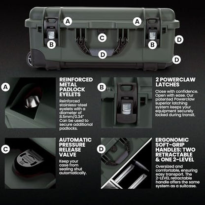 NANUK 935 Hard Case with Cubed Foam for Camera & Lenses – Waterproof Protective Equipment Case with Wheels, 22” x 14” x 9” – Dustproof and Impact Resistant, Carry-On Approved for Most Airlines – Olive - color: Olive, style: Cubed Foam