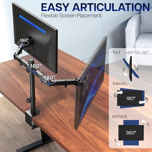 VIVO Dual Monitor Desk Mount, Holds 2 Computer Screens up to 30 inches and 22lbs Each, Heavy Duty Fully Adjustable Steel Stand with C-Clamp and Grommet, Black, STAND-V002 - color: Black, size: 13" - 30"