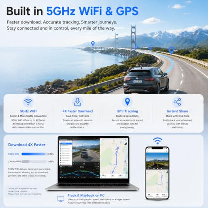 3 Channel Mirror Dash Camera, 4K/3K+2.5K/1080p+1080p Rear View Mirror Camera with GPS, APP Control, WDR Night Vision, G-Sensor, Loop Recording, 24 Hours Parking Monitor, 64GB Card Included - style: 4K/3K Front +2.5K/ 1080P Rear +1080P Inside