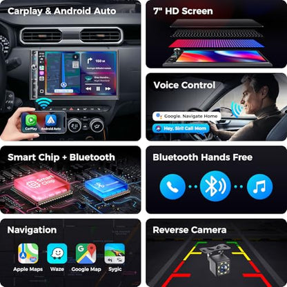7-Inch Double Din Car Radio Wireless CarPlay and Android Auto - style: Volume knob + 2 physical buttons