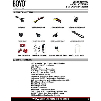 BOYO VTK501HD - Universal HD Backup Camera with Multiple Mounting Options (6-in-1 Camera System)