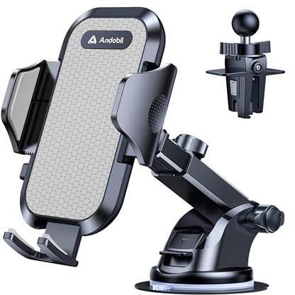 andobil Car Phone Holder, 2026 Military-Grade 89lbs Strongest Suction Phone Holders for Your Car Dashboard/Windshield/Vent Easy Clamp Cellphone Holder Truck Stand for iPhone 17 16 15 Pro Samsung Grey - color: Grey