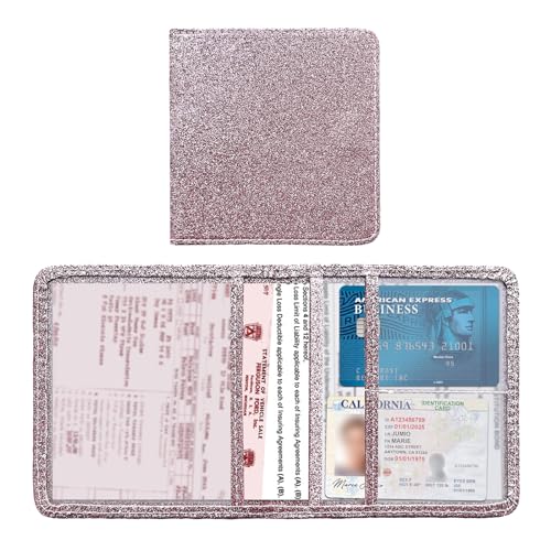 Kewucn Car Registration and Insurance Holder, Leather Auto Glove Box Organizer, Vehicle Compartment Accessories Case for Cards, Driver License & Essential Documents - color: Small-Glitter Pink
