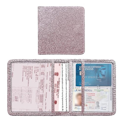 Kewucn Car Registration and Insurance Holder, Leather Auto Glove Box Organizer, Vehicle Compartment Accessories Case for Cards, Driver License & Essential Documents - color: Small-Glitter Pink
