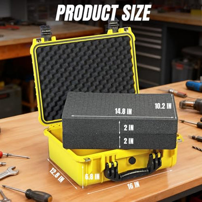 Jack Boss Waterproof Hard Camera Case with Foam,16x12.8x6.8 Inch,Yellow - color: YELLOW, size: 16x12.8x6.8 in