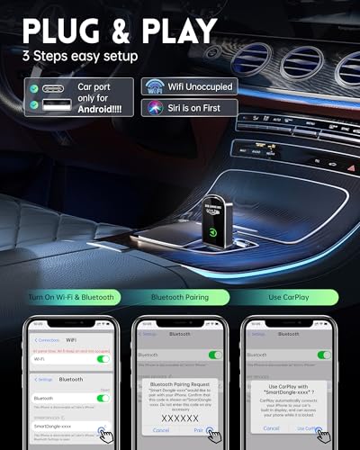 Amzfeel Wireless Carplay Adapter for Apple iPhone, Mini Bluetooth Dongle Convert Factory Wired to Wireless Car Play Plug & Play Auto Connect, Low Latency, GPS for iOS 10+ & Cars 2015+ (Brushed Gery)