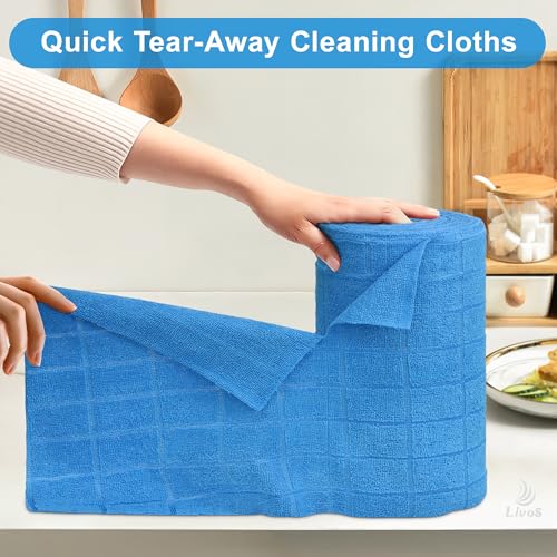 LIVOS Microfiber Cleaning Cloth Roll - 80 Pack, Reusable Paper Towels, Microfiber Towels for Cars, Super Absorbent Lint Free Cleaning Rags for House, Kitchen, Window-Check Blue, 11.5"x11.5" - color: Check Blue