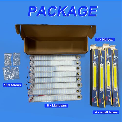 12V Led Interior Light Bar 8 Packs 72Led 6500K White with ON/Off Switch 11Inch 12V 24V for Enclosed Cargo Trailer RV Van Truck Lorry Camper Caravan Motorhome (8Pcs) - size: 8 Packs