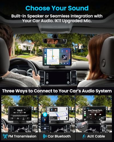 IIWEY iK11 11-Inch Wireless Apple CarPlay Screen, Android Auto, 4K Dash Cam