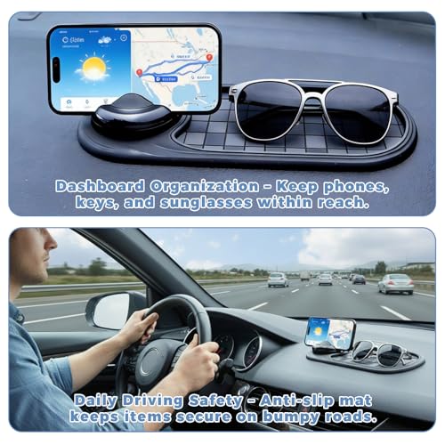 2PCS Multifunction Car Anti-Slip Mat, Car Anti Slip Mat Phone Holder,360° Rotatable Dashboard Organizer Pad with Parking Number for Phone,Sunglasses and Keys (Gray Black & Brown Black)