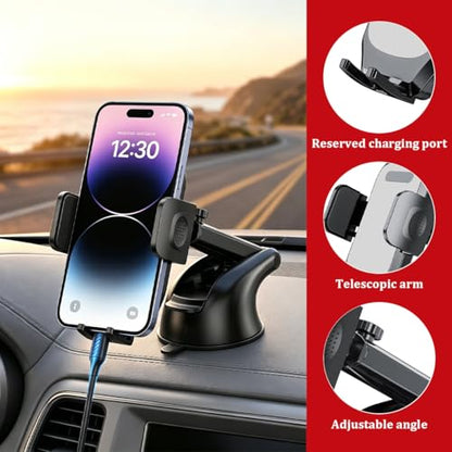 Car Phone Holder, 360° Adjustable Suction Cup Stable Vehicle Dashboard Cell Phone Mount with Air Vent Clamp, Hands Free Automotive Windshield Smartphone Holder, Universal Fit (Gray) - color: Gray