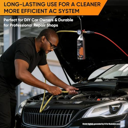 POLIWELL AC Flush Kit with 59" Nylon Hose, Stainless Steel Body & Flush Gun – For R134a/R12/R22/R404a/R406a/R410a – Fits Car AC Lines, Condenser, Evaporator (Solvent Not Included)