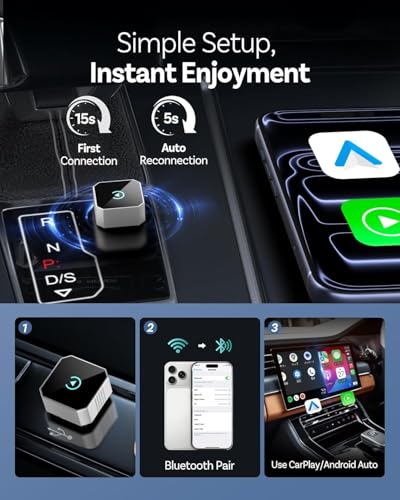 Wireless CarPlay Adapter for Apple iPhone & Android Auto, 2026 Upgraded 2-in-1 Plug and Play Converts Wired to Wireless Car Play Adapter, Fast Auto-Connect, Mini Size with iPhone iOS 10+