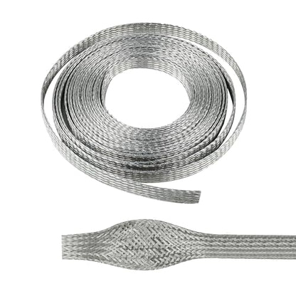 1/2" Wide Tinned Copper Braided Metal Wire Shielding Sleeve Ground Strap Automotive Flat Mesh Flexible Expandable Sheath (12mm ID-38ft) - size: 1/2 in Wide(0.32 in Dia)-38ft