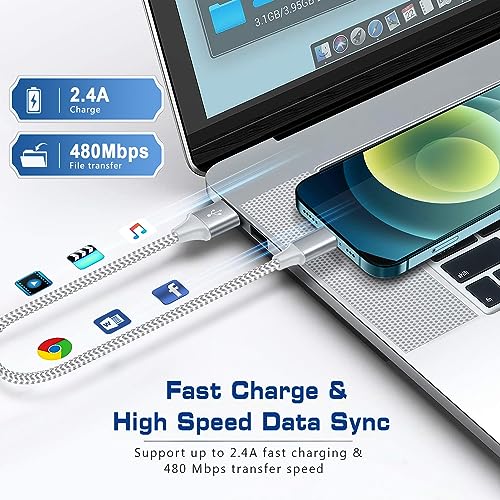 [Apple MFi Certified] Short iPhone Charger 1ft 2Pack,USB A to Lightning - color: silver, size: 2Pack-1FT