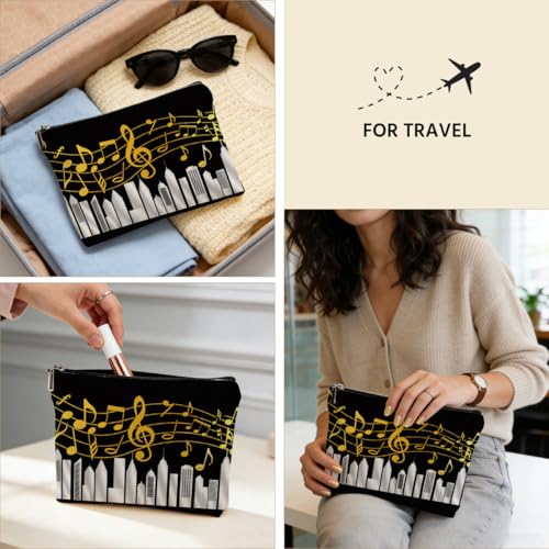 Musical Note Piano Makeup Bag, Music Lover Gifts Cosmetic Bags Zipper Pouch - color: Multicolor 107