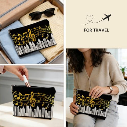 Musical Note Piano Makeup Bag, Music Lover Gifts Cosmetic Bags Zipper Pouch - color: Multicolor 107