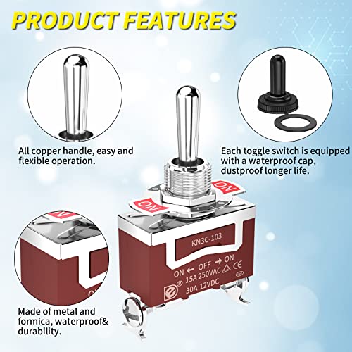 Joinfworld Waterproof Toggle Switch 12V DC 30A On Off On 3 Way SPDT 12 Volt Heavy Duty Marine Toggle Switch 3 Position 3 Pin with Weatherproof Boot Cap Cover for Car Auto Truck Boat - 3 Pack - style: ON-OFF-ON